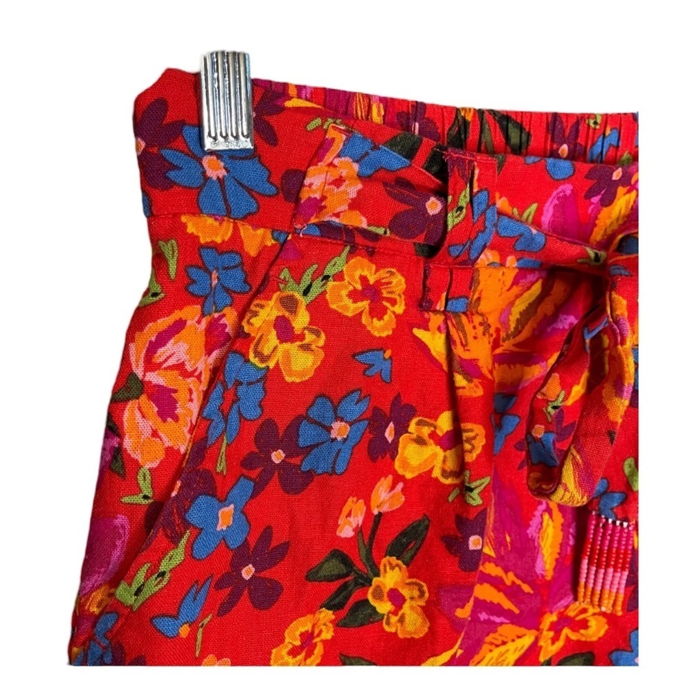 C&C California Tropical Floral Red Orange Linen Blend Belted Shorts NWOT Size 4 - Picture 5 of 9